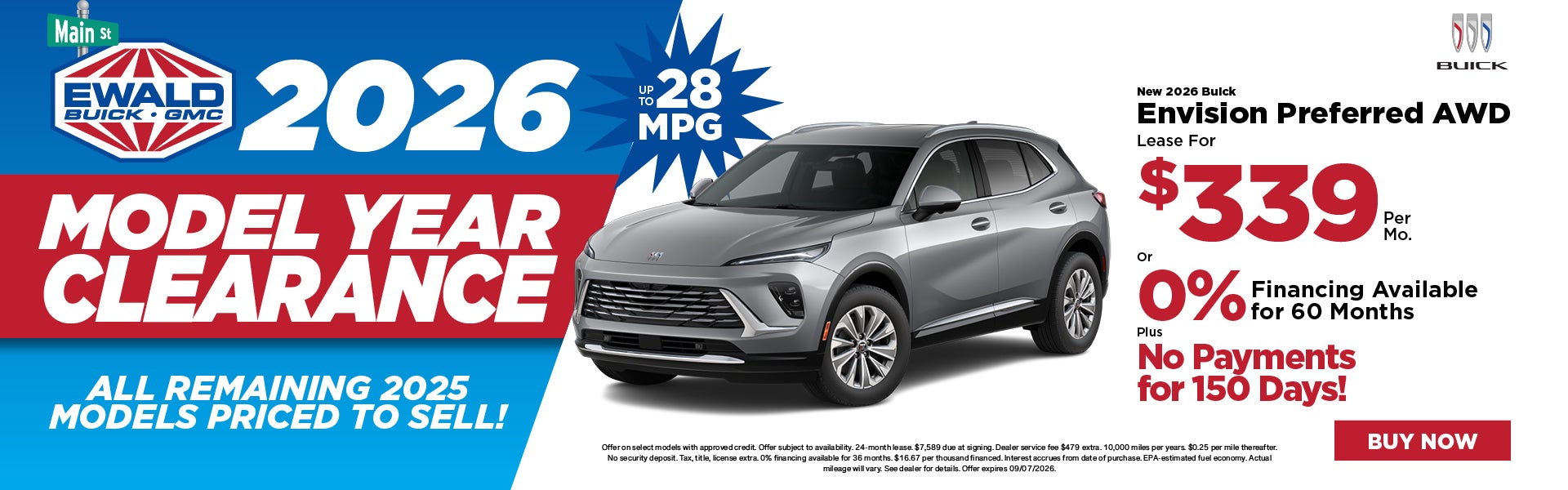 2026 Buick Envision Preferred lease $339 or 0% APR