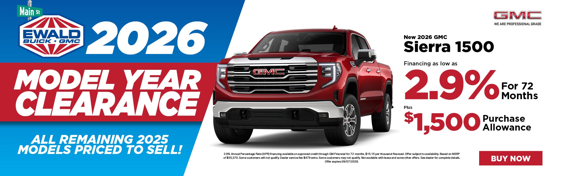 2026 GMC Sierra 1500 2.9% APR plus $1,500 purchase allowance