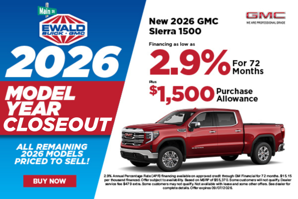 2026 GMC Sierra 1500 2.9% APR plus $1,500 purchase allowance