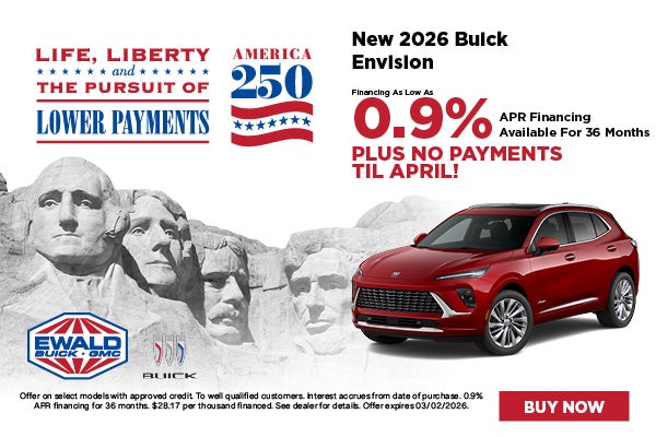 2026 Buick Envision 0.9% APR for 36 Mo. + No Payments Til Ap