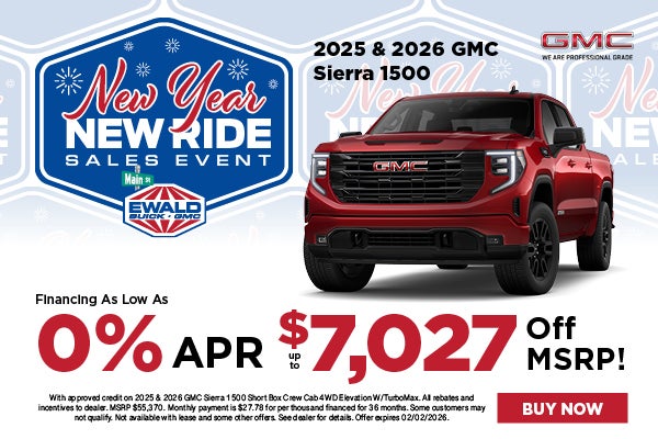2025 & 2026 GMC Sierra 1500 0% APR or up to $7,027 off MSRP