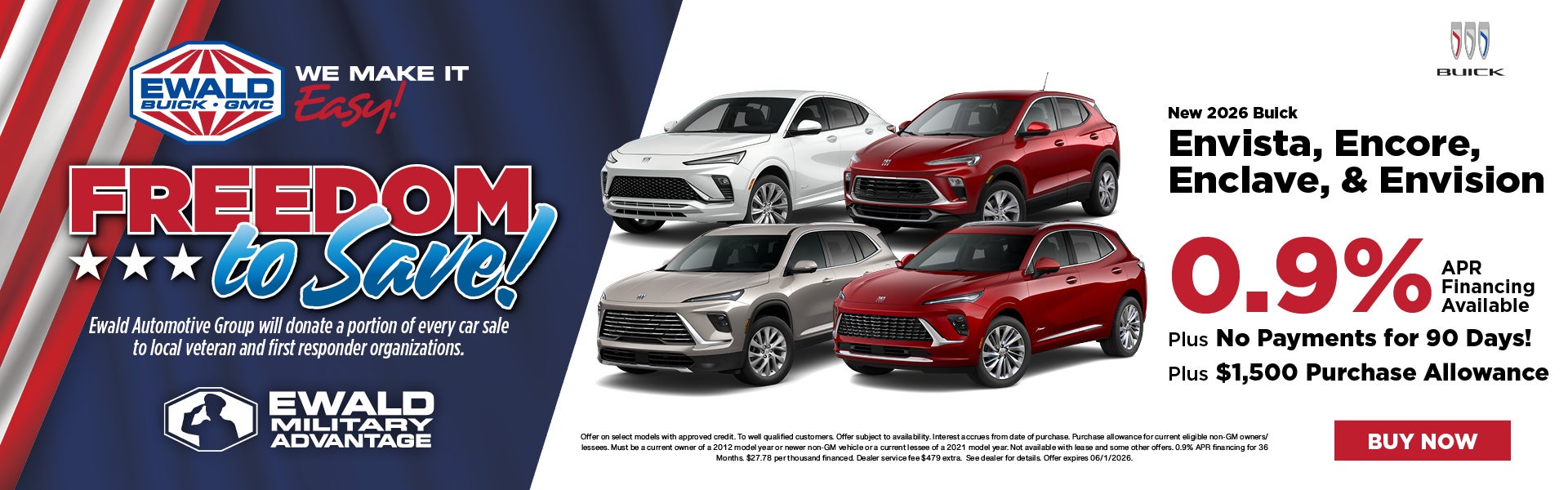 2026 Buick Envista, Encore, Envision, Encalve 0.9% APR