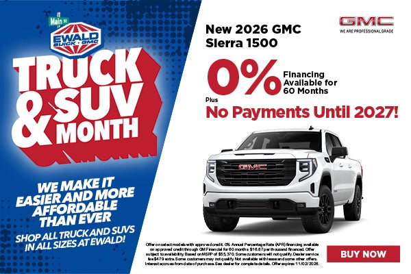 2026 GMC Sierra 1500 0% for 60 months No Payments Until 2027