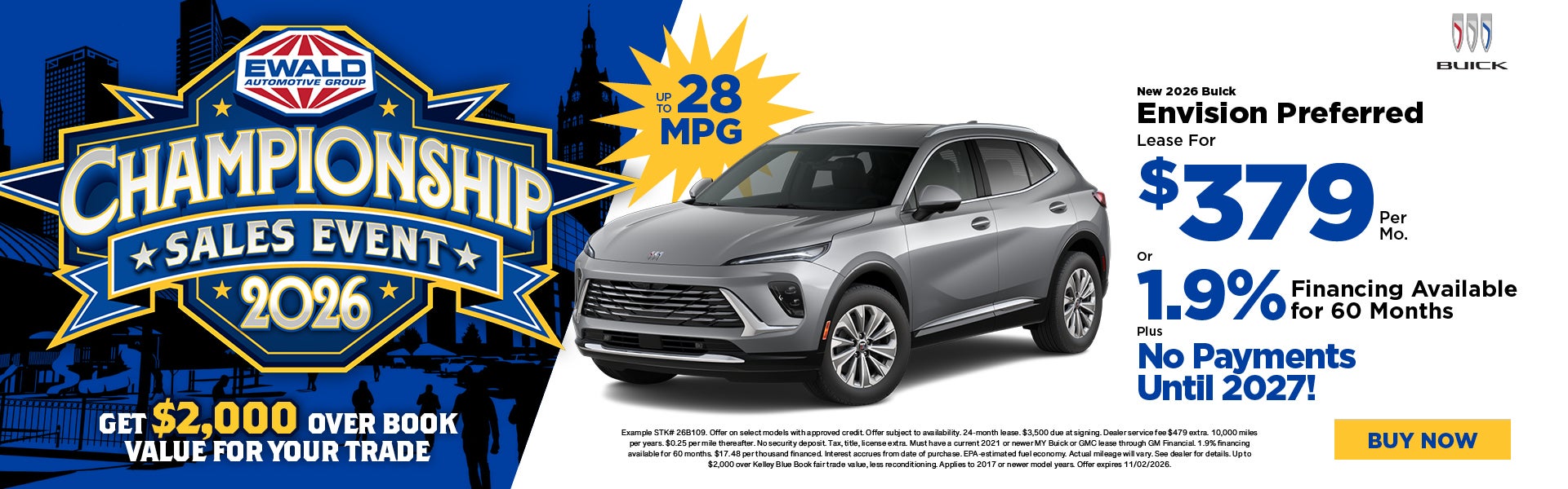 2026 Buick Envision Preferred Lease $379 or 1.9% for 60 mont