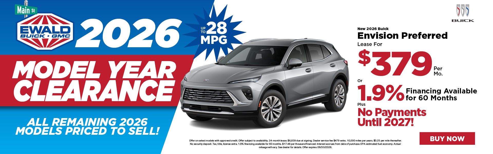 2026 Buick Envision Preferred Lease $379 or 1.9% APR 
