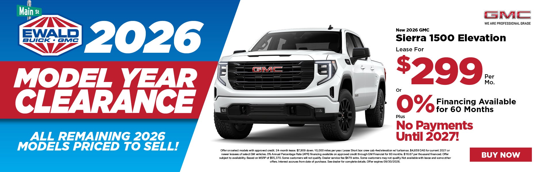 2026 GMC Sierra 1500 Lease $299 or 0% APR